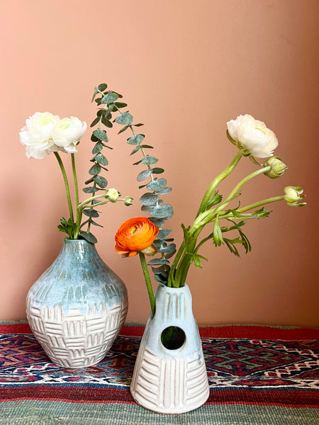 Ivory/ Blue Bud Vase