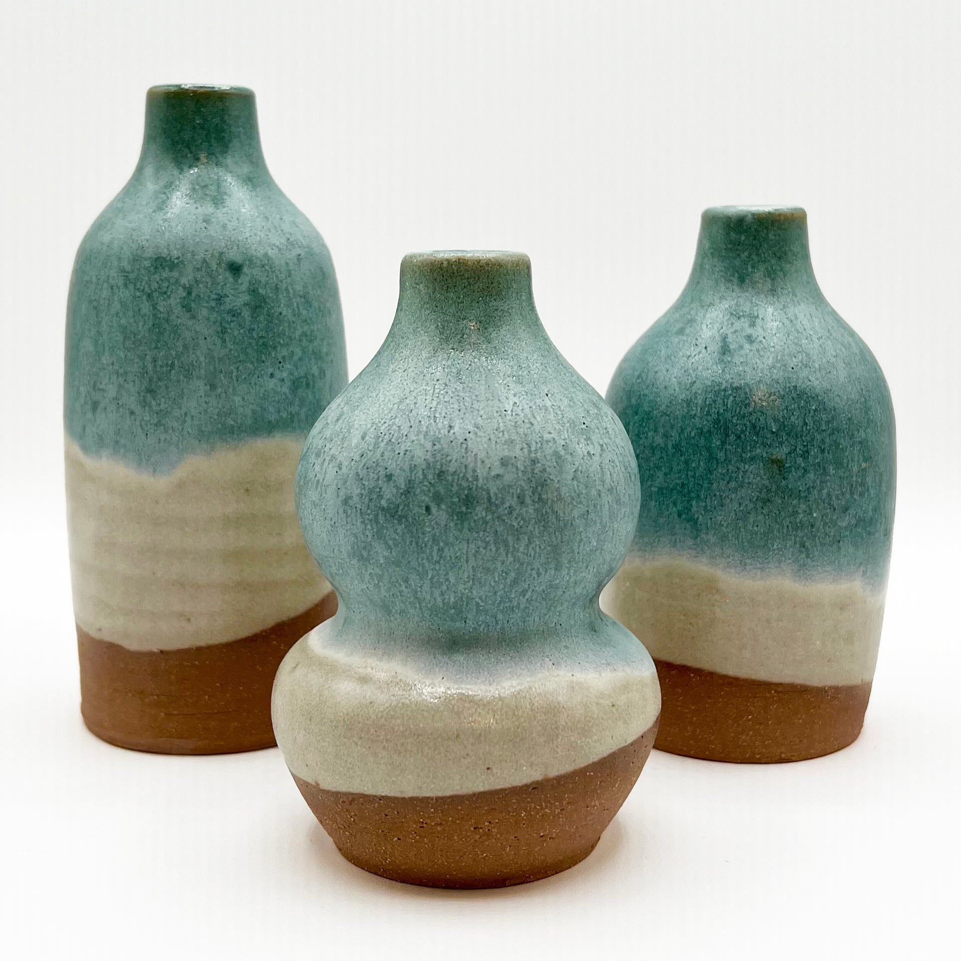 Ivory/ Blue Stoneware Bud Vases